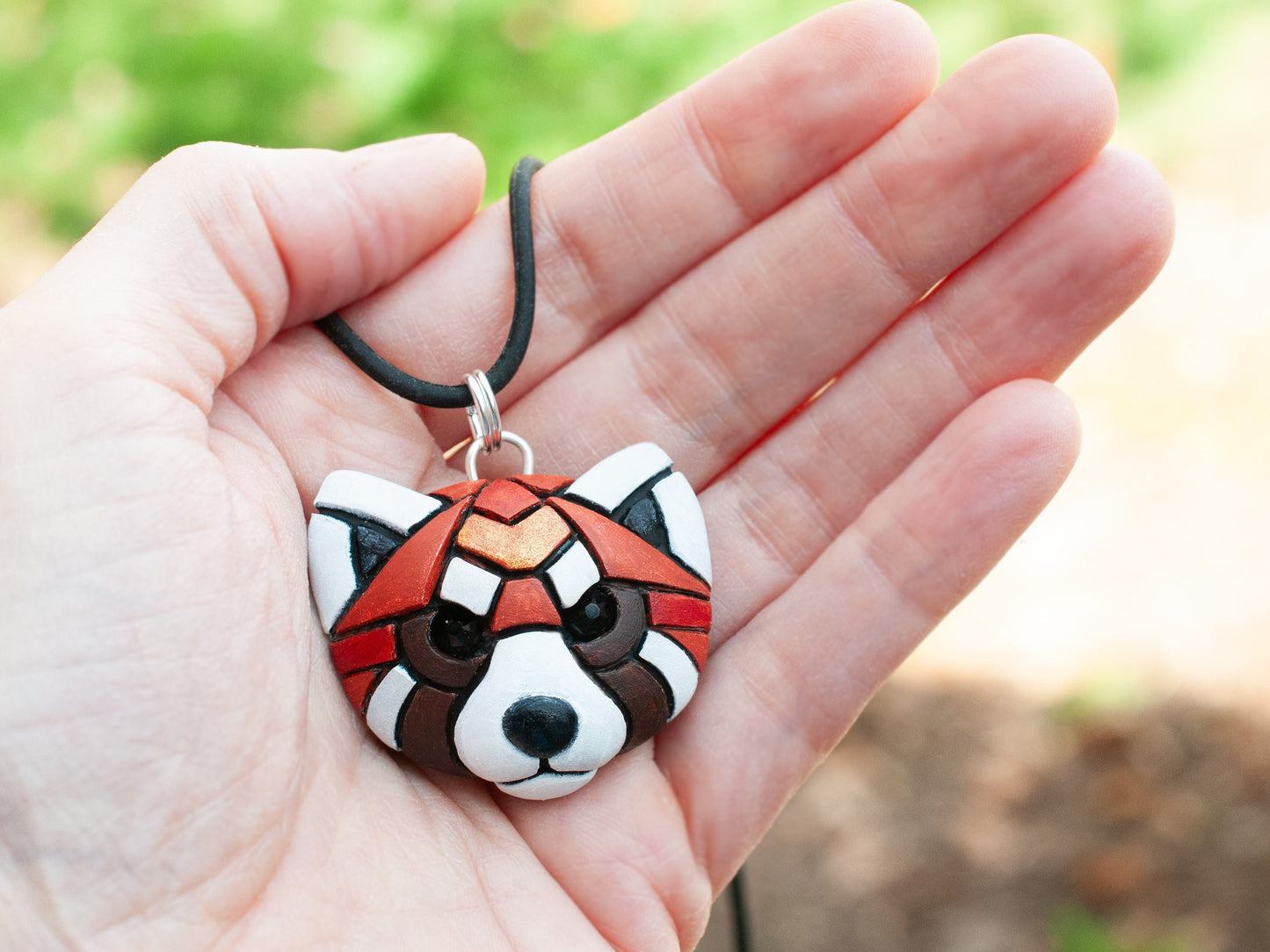 Red Panda Necklace, Leather, Gift idea for animal lovers, cord options, Endangered Species, Himalayan,  Cute Spirit Animal, the perfect gift