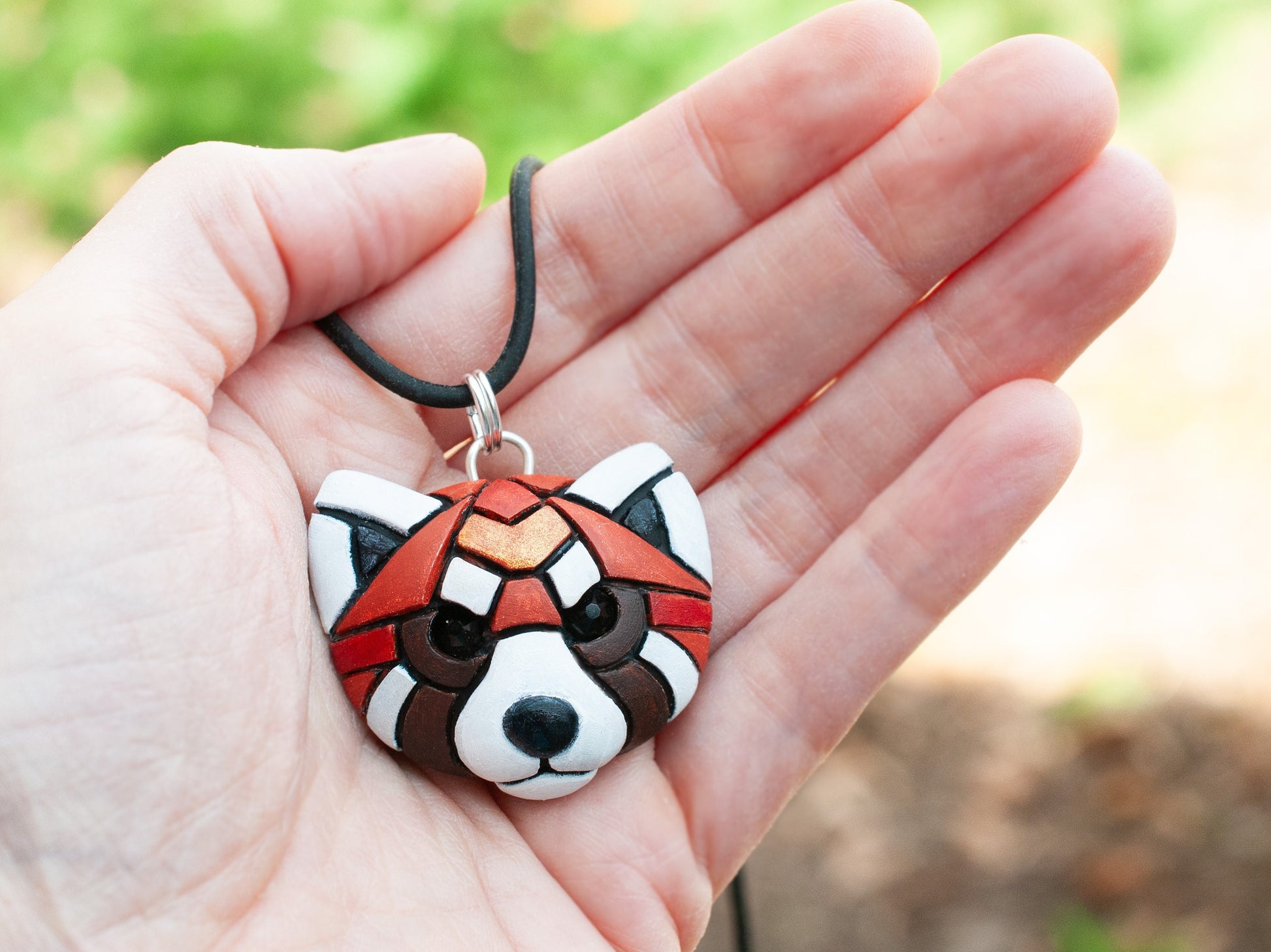 Red Panda Necklace, Leather, Gift idea for animal lovers, cord options, Endangered Species, Himalayan,  Cute Spirit Animal, the perfect gift