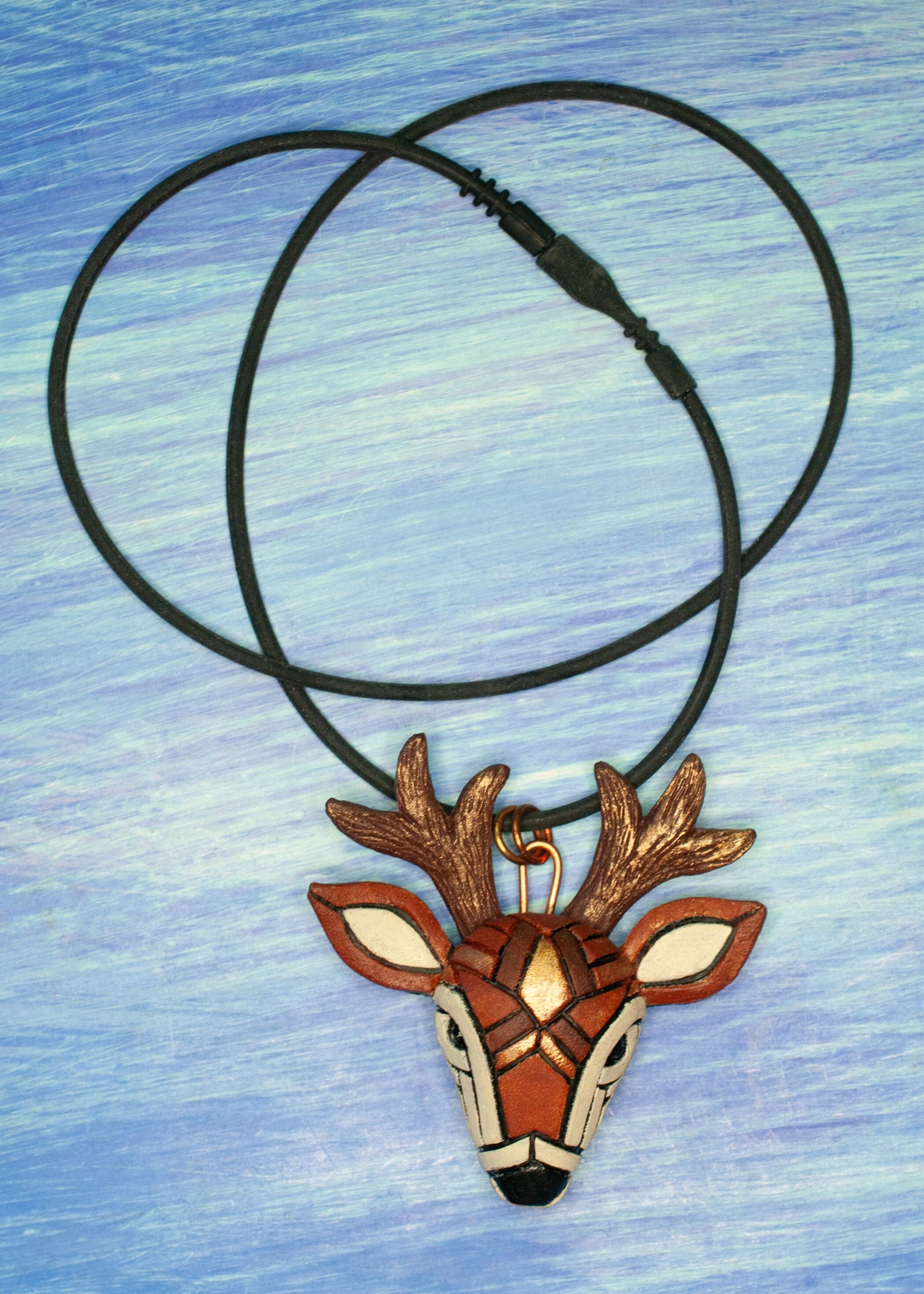 Deer Necklace, White Tailed Deer on Adjustable Leather Cord, Spirit Animal Amulet, Mosaic art design, Unique Gift Idea, Native American