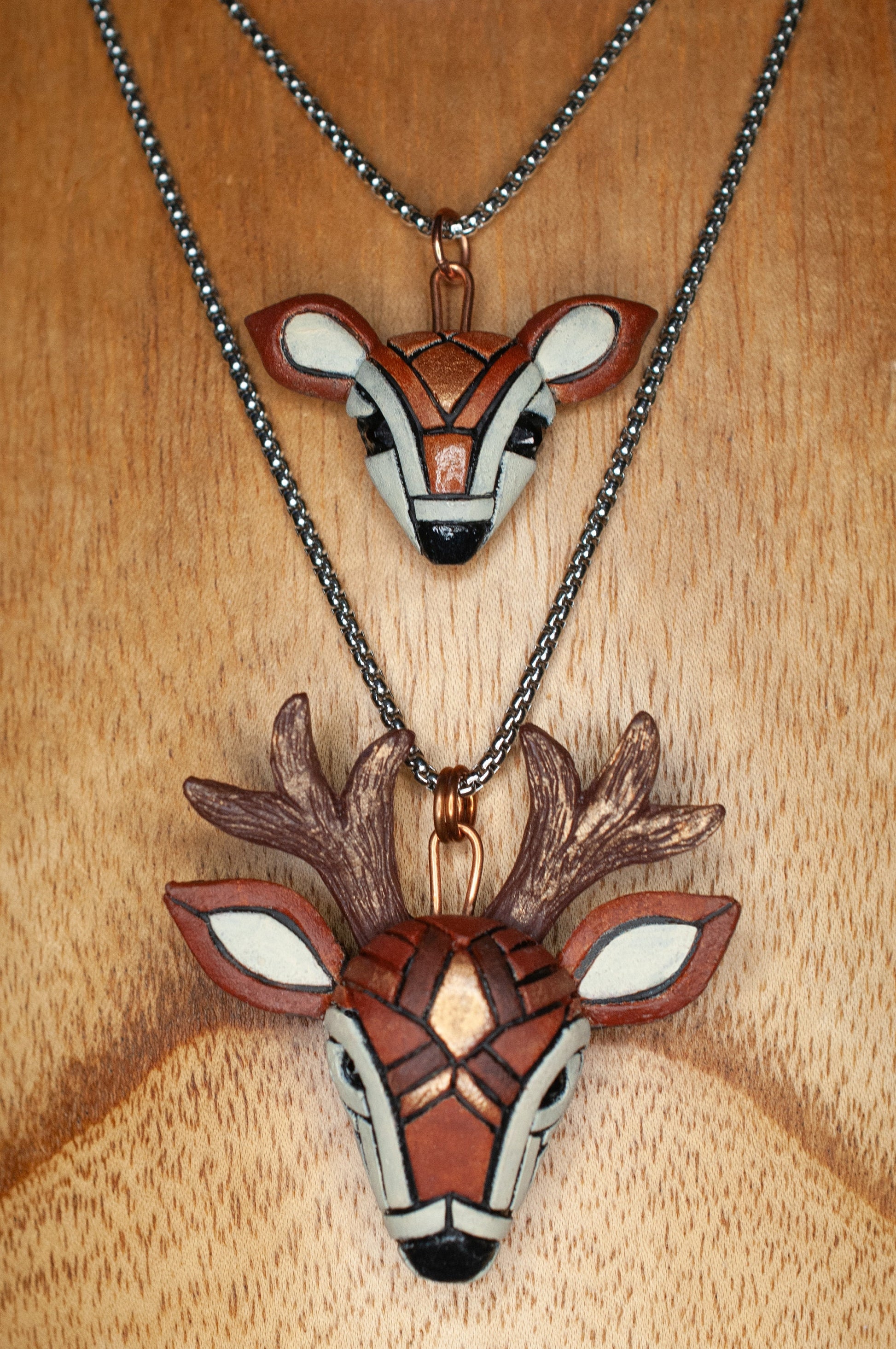 Deer Necklace, White Tailed Deer on Adjustable Leather Cord, Spirit Animal Amulet, Mosaic art design, Unique Gift Idea, Native American
