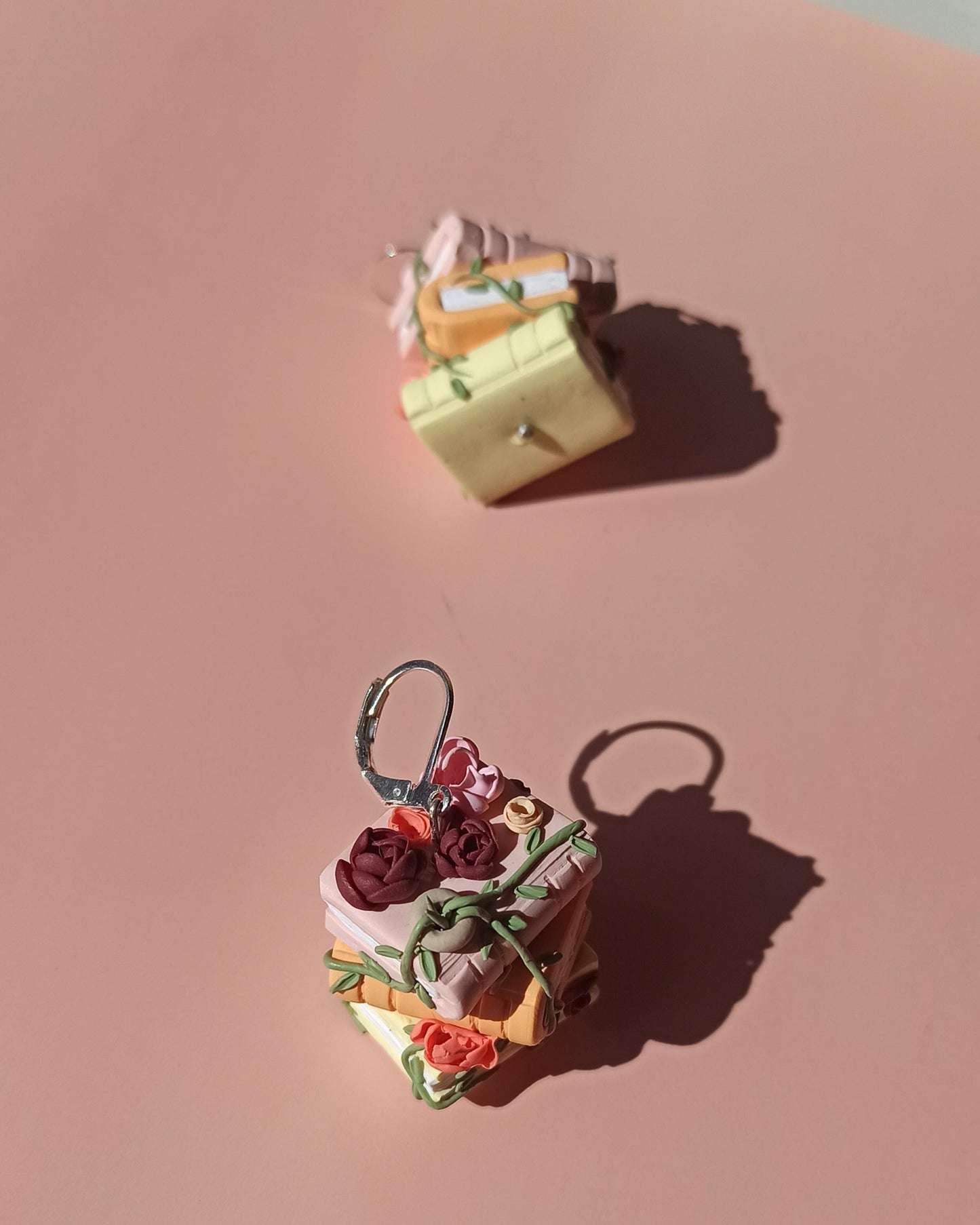 Book stack earrings: Hypoallergenic polymer clay book dangles