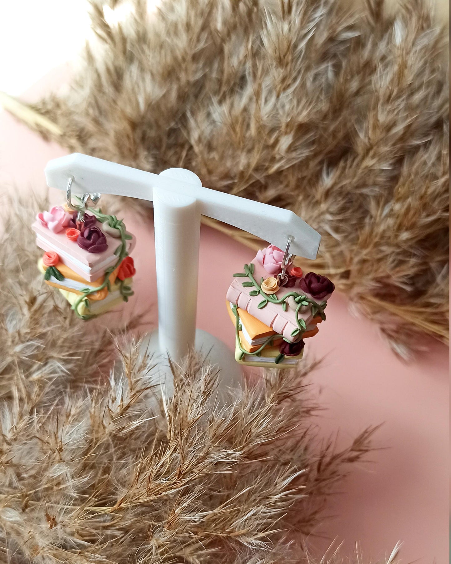 Book stack earrings: Hypoallergenic polymer clay book dangles