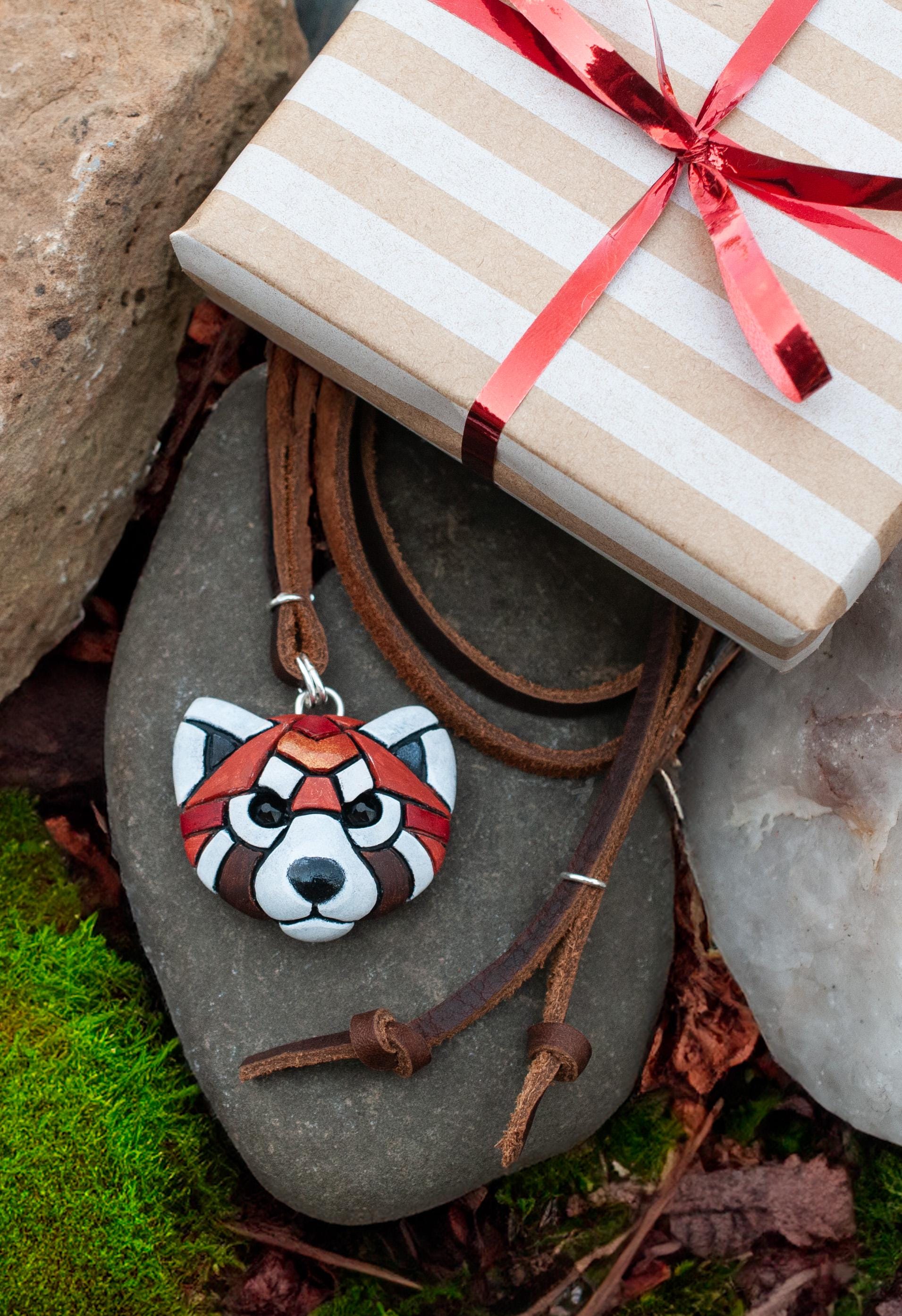 Red Panda Necklace, Leather, Gift idea for animal lovers, cord options, Endangered Species, Himalayan,  Cute Spirit Animal, the perfect gift
