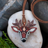 Deer Necklace, White Tailed Deer on Adjustable Leather Cord, Spirit Animal Amulet, Mosaic art design, Unique Gift Idea, Native American