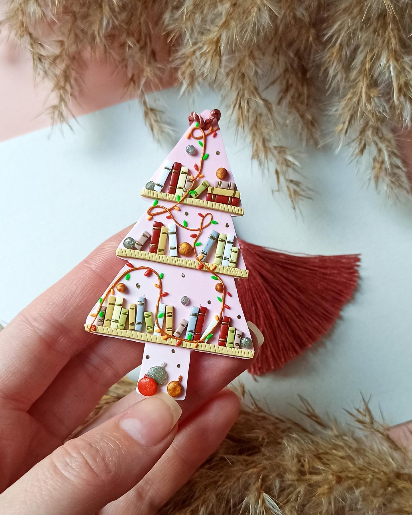 Pink Polymer Clay tree Bookmark, Gift for a Book Lover, Anniversary Gift, Birthday Gift  Friend, Custom Christmas reader, Book Lovers Club,