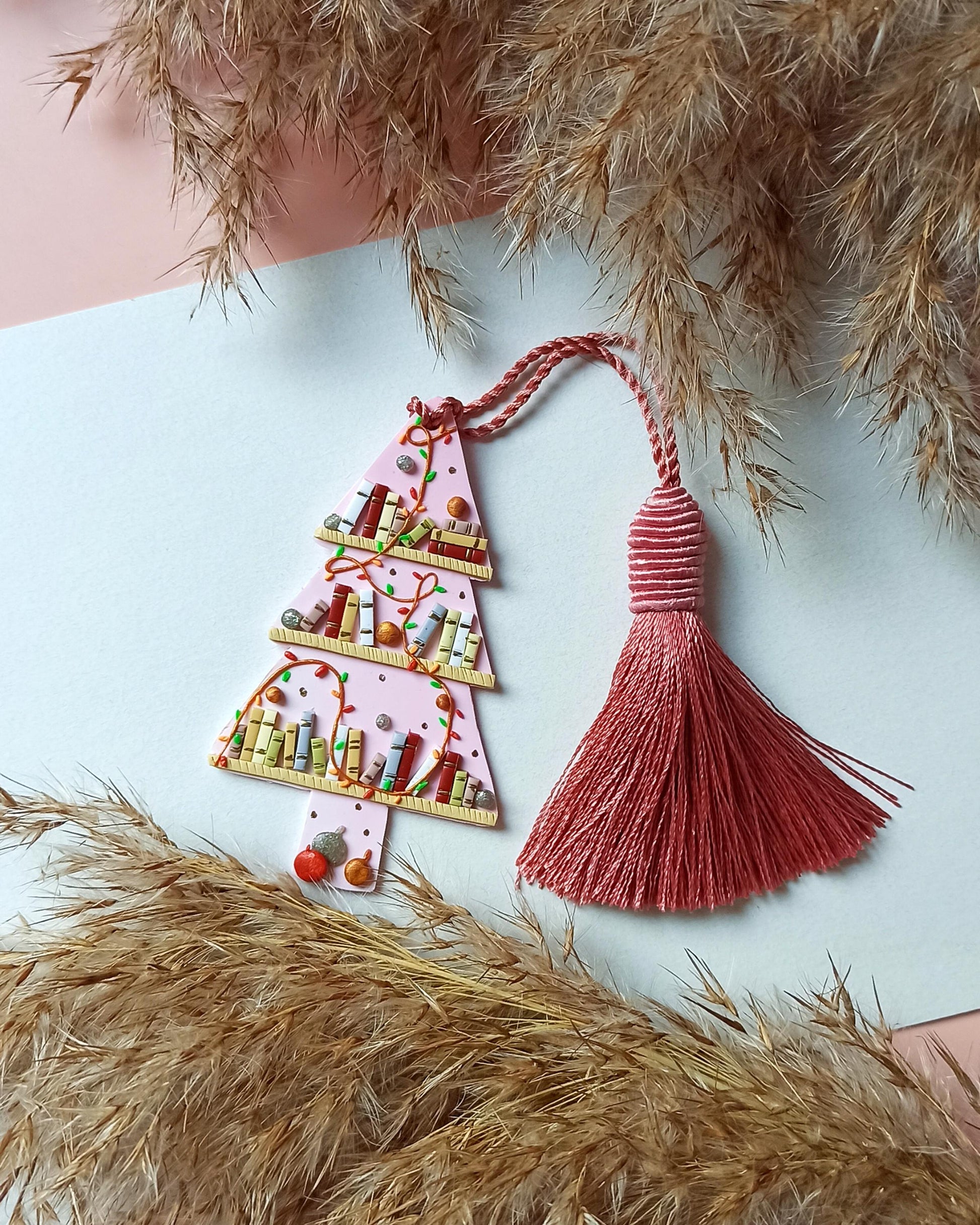 Pink Polymer Clay tree Bookmark, Gift for a Book Lover, Anniversary Gift, Birthday Gift  Friend, Custom Christmas reader, Book Lovers Club,