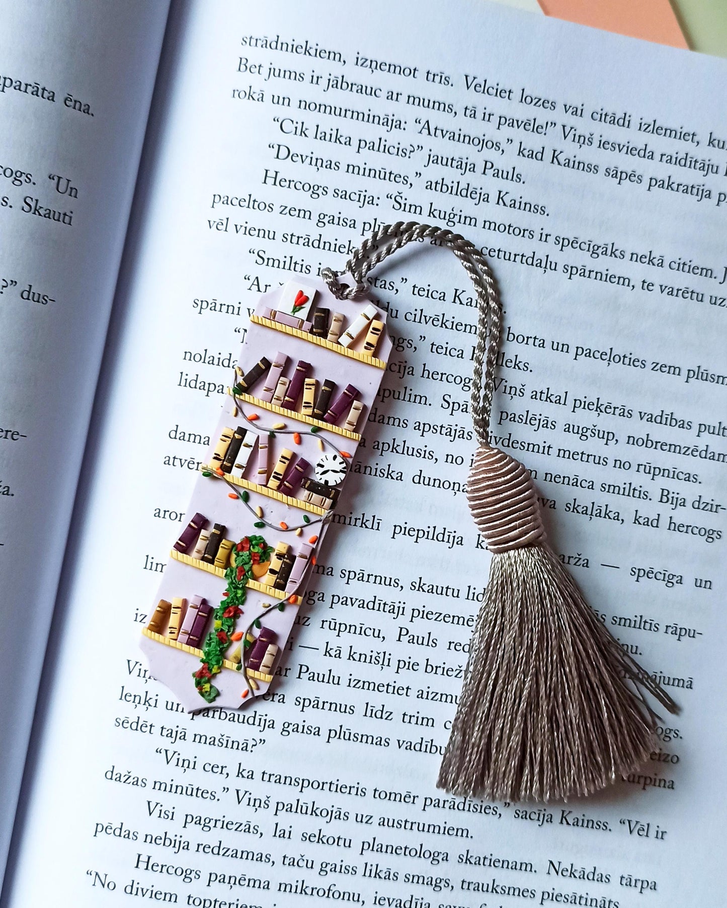 Handmade Christmas tassel bookmark: Purple polymer clay reading accesories