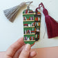 Winter Bookmark set: Green and black polymer clay tassel bookmarks with small books