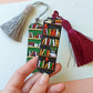 Winter Bookmark set: Green and black polymer clay tassel bookmarks with small books