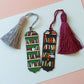 Winter Bookmark set: Green and black polymer clay tassel bookmarks with small books