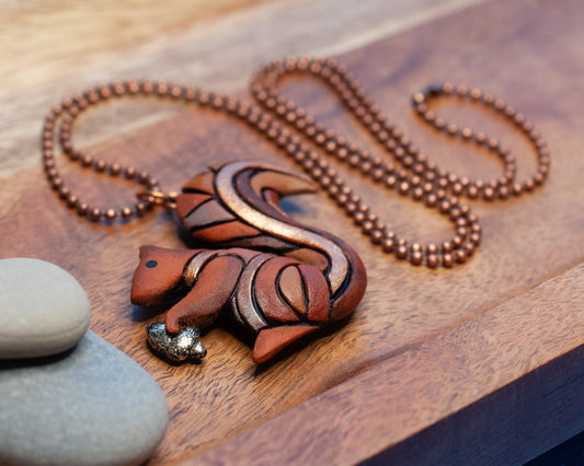 Squirrel Necklace or Ornament on Adjustable-length Leather or Chain, Spirit Animal Mosaic Totem, Cute Gift Idea for Backyard Animal Lover,