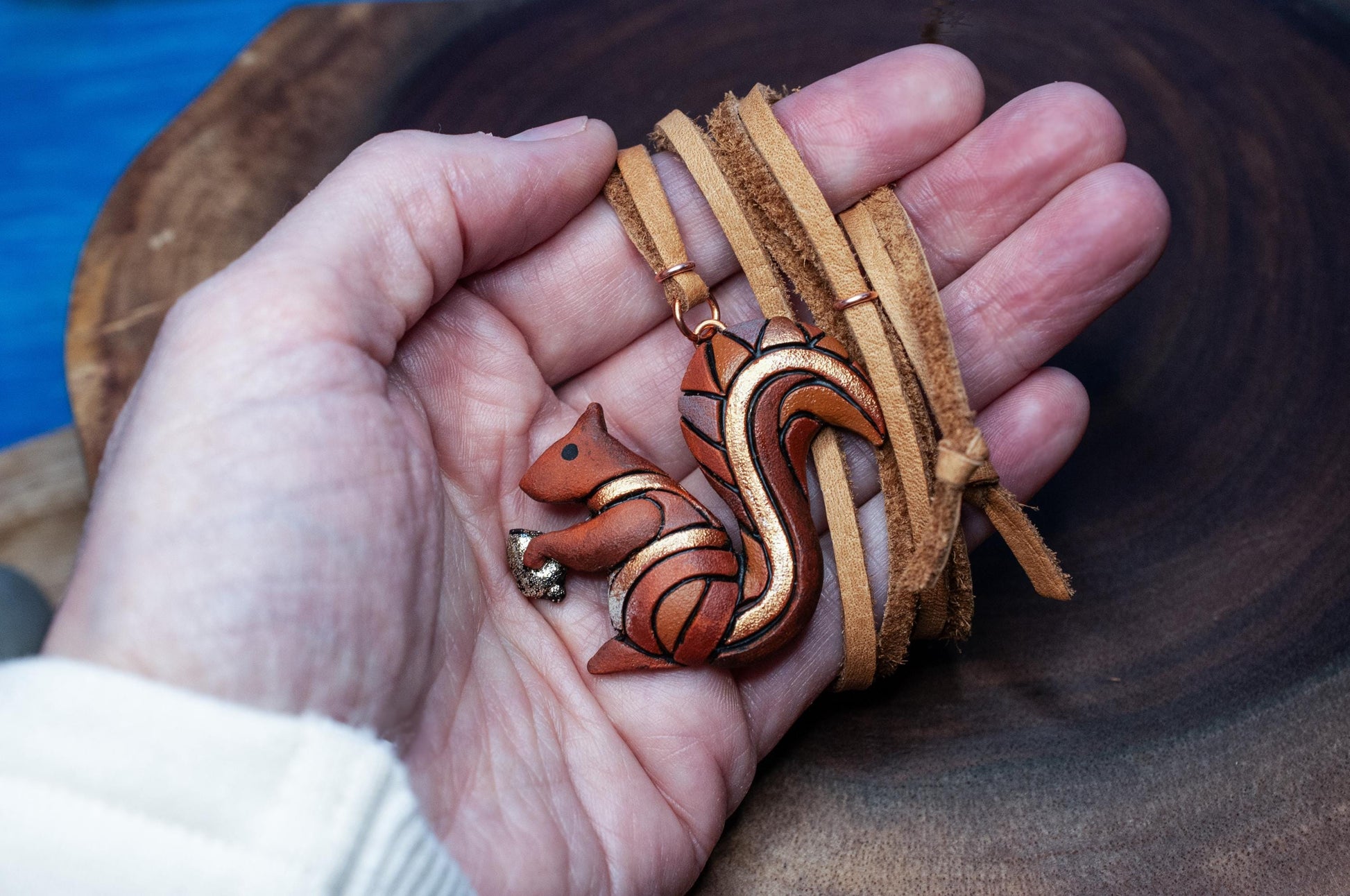 Squirrel Necklace or Ornament on Adjustable-length Leather or Chain, Spirit Animal Mosaic Totem, Cute Gift Idea for Backyard Animal Lover,