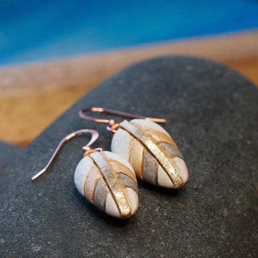 Leaf Earrings, Neutrals, Tiny & Cute, Feather Light and Dangly, Genuine Copper Wires, Clay Mosaic, Unique Gift Idea, Matching White Bison