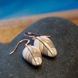 Leaf Earrings, Neutrals, Tiny & Cute, Feather Light and Dangly, Genuine Copper Wires, Clay Mosaic, Unique Gift Idea, Matching White Bison
