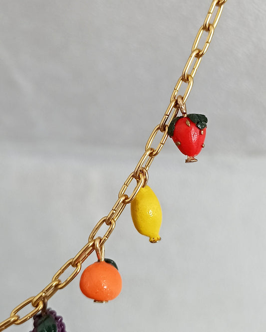 Hand-Painted Polymer Clay Fruit Charm Necklace: Summer Jewelry