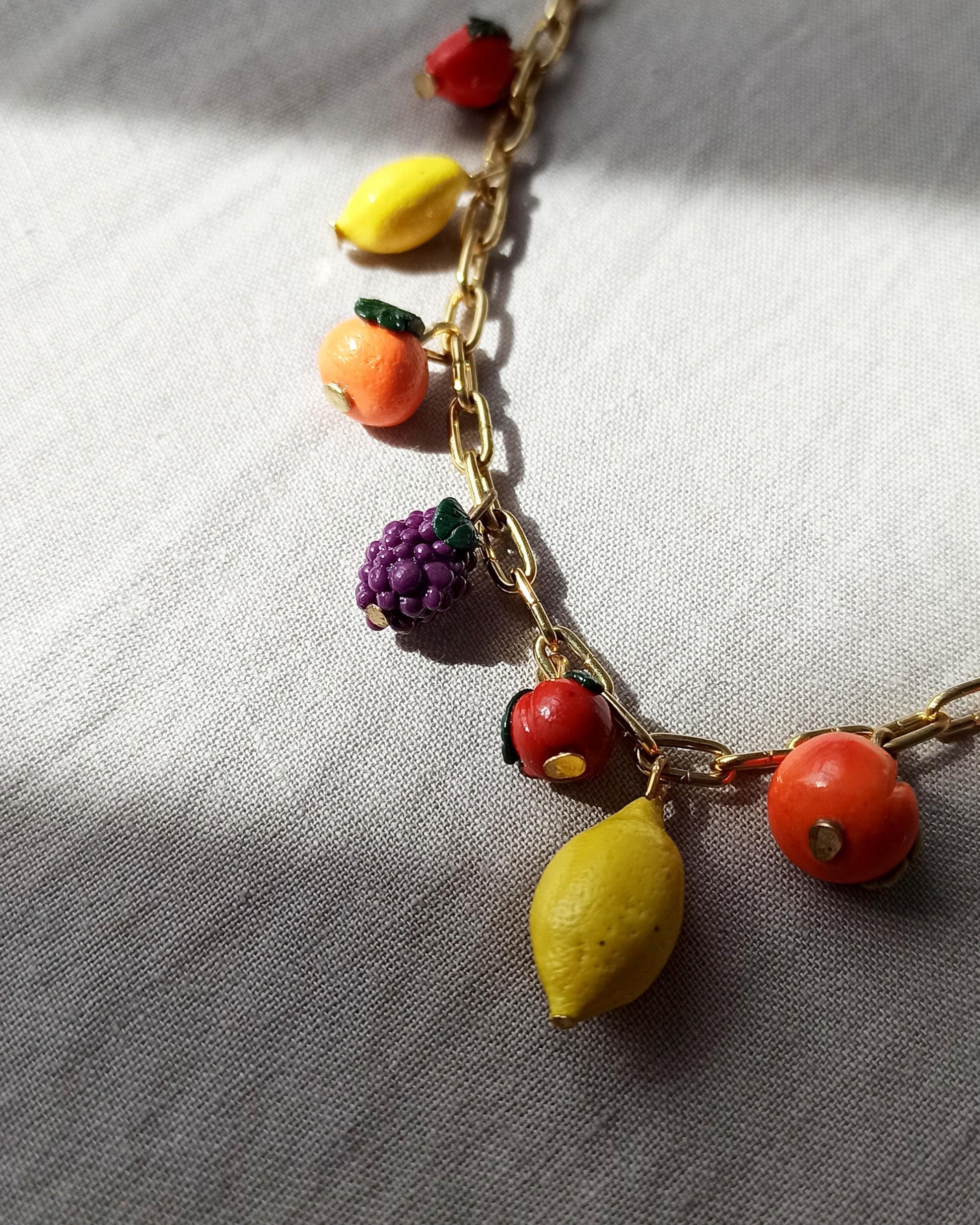 Hand-Painted Polymer Clay Fruit Charm Necklace: Summer Jewelry