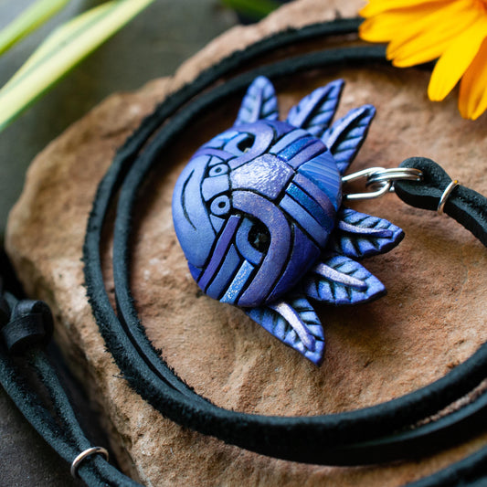 Axolotl Necklace in Violet, Black Adjustable-Length Leather Cord, Purple Mosaic Spirit Animal, Unique Gift Idea, Mexican Symbol, Super Cute