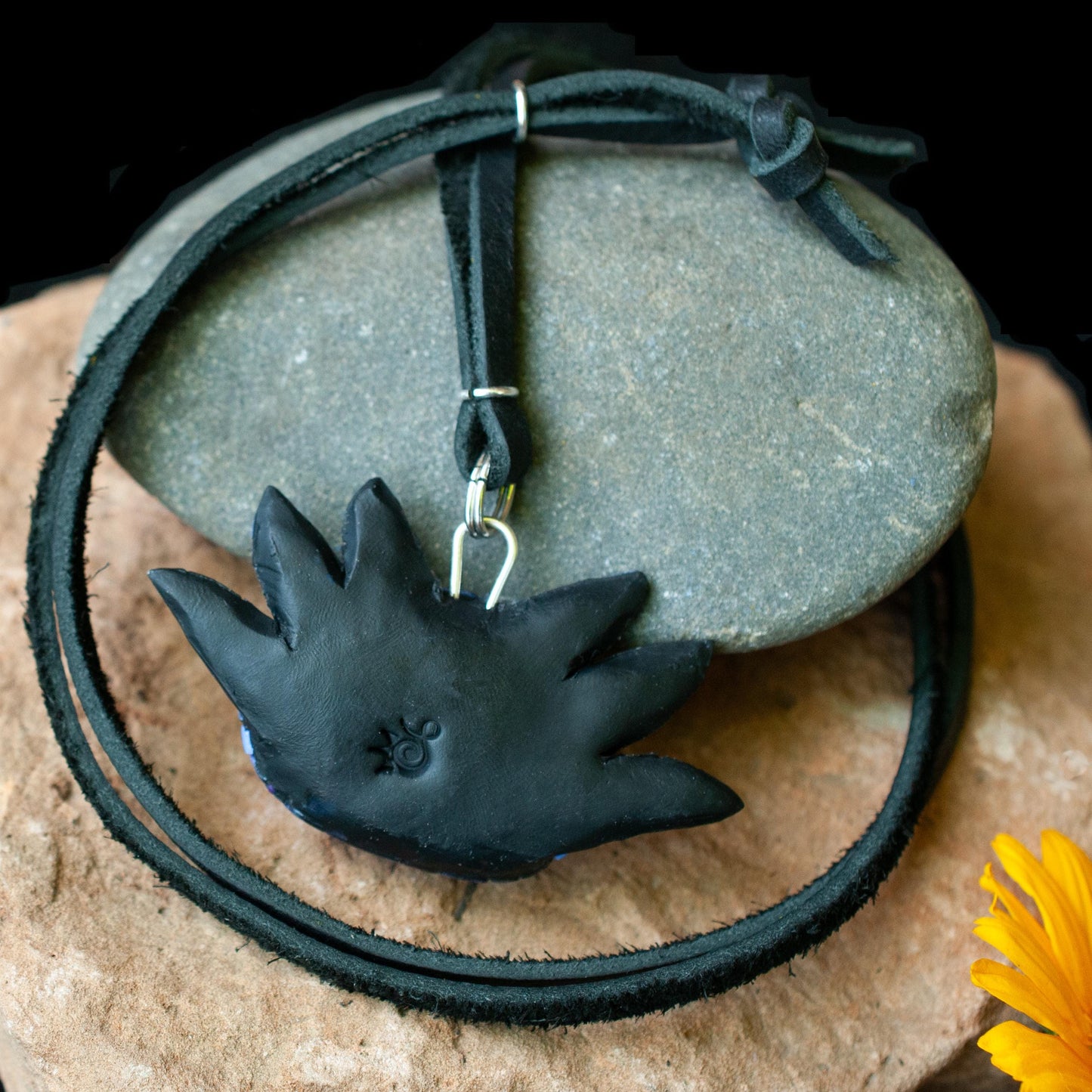 Axolotl Necklace in Violet, Black Adjustable-Length Leather Cord, Purple Mosaic Spirit Animal, Unique Gift Idea, Mexican Symbol, Super Cute