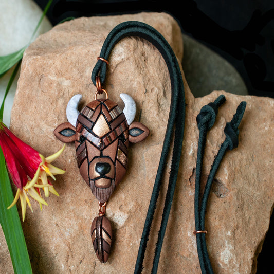Brown Bison / Buffalo Necklace – Handmade Wildlife Jewelry on Leather Cord