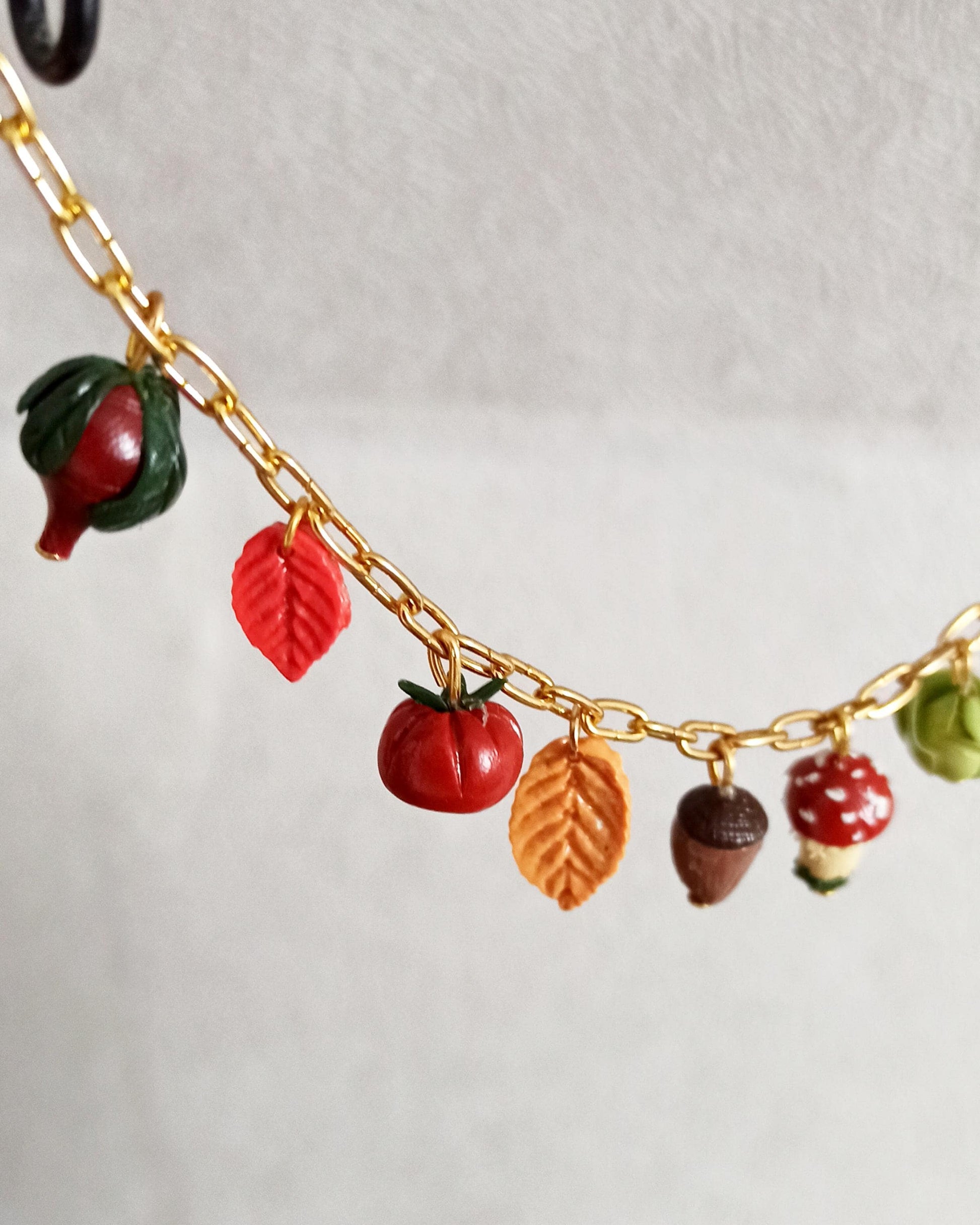 Handmade Fall Charm Necklace: Polymer Clay Harvest Charms