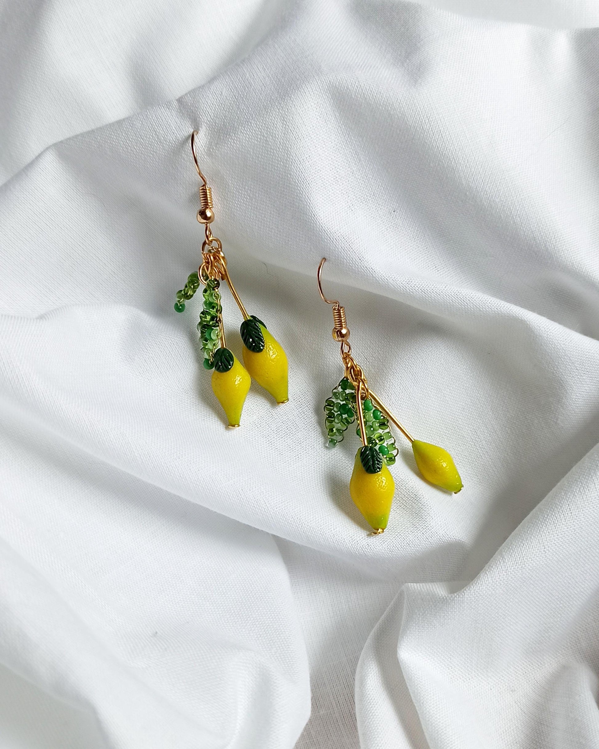 Lemon Drop Polymer Clay Earrings: Miniature Fruit Dangle Earrings