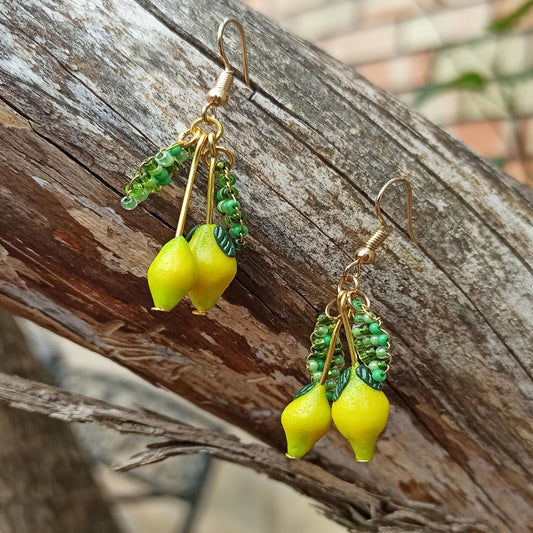 Lemon Drop Polymer Clay Earrings: Miniature Fruit Dangle Earrings
