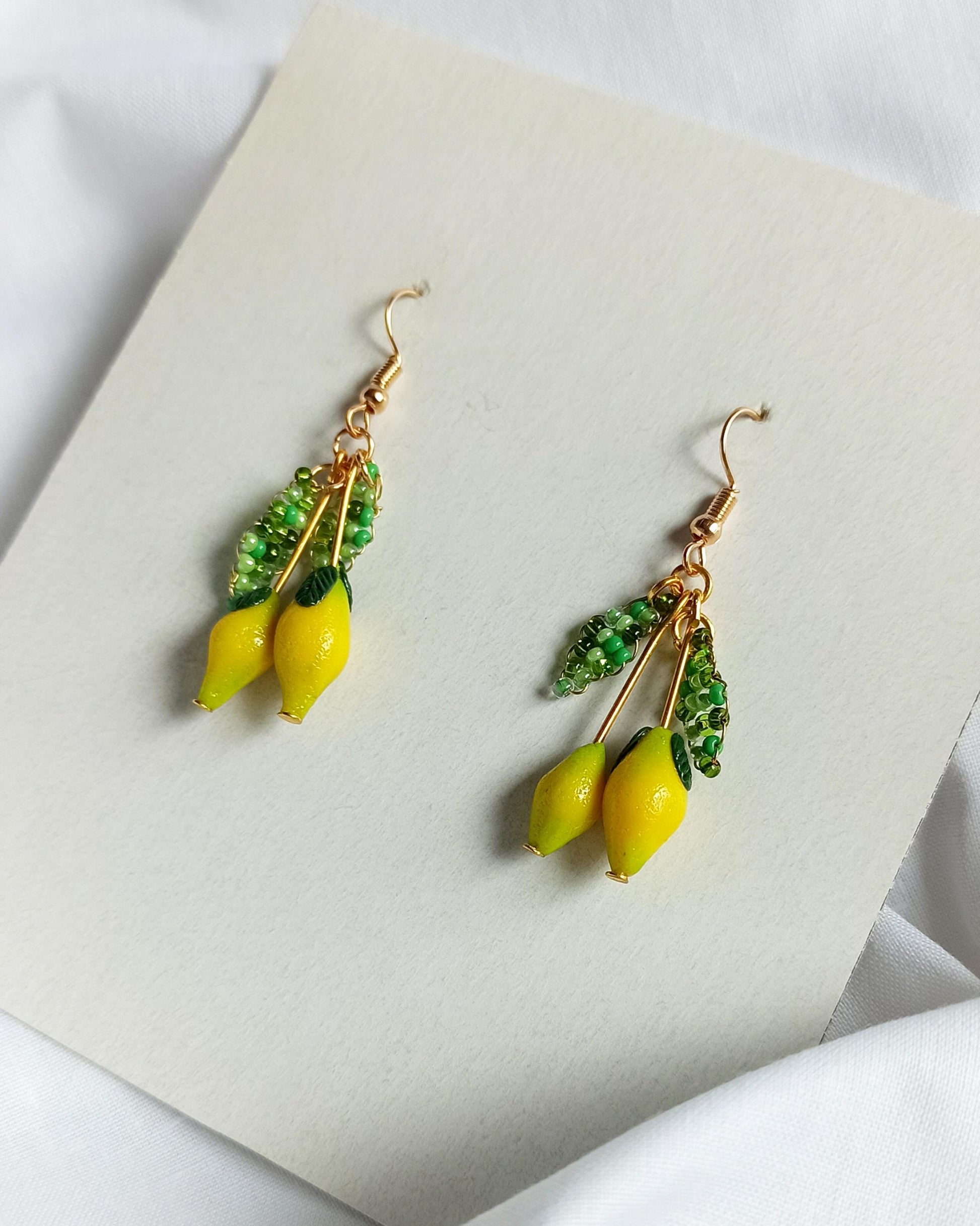Lemon Drop Polymer Clay Earrings: Miniature Fruit Dangle Earrings