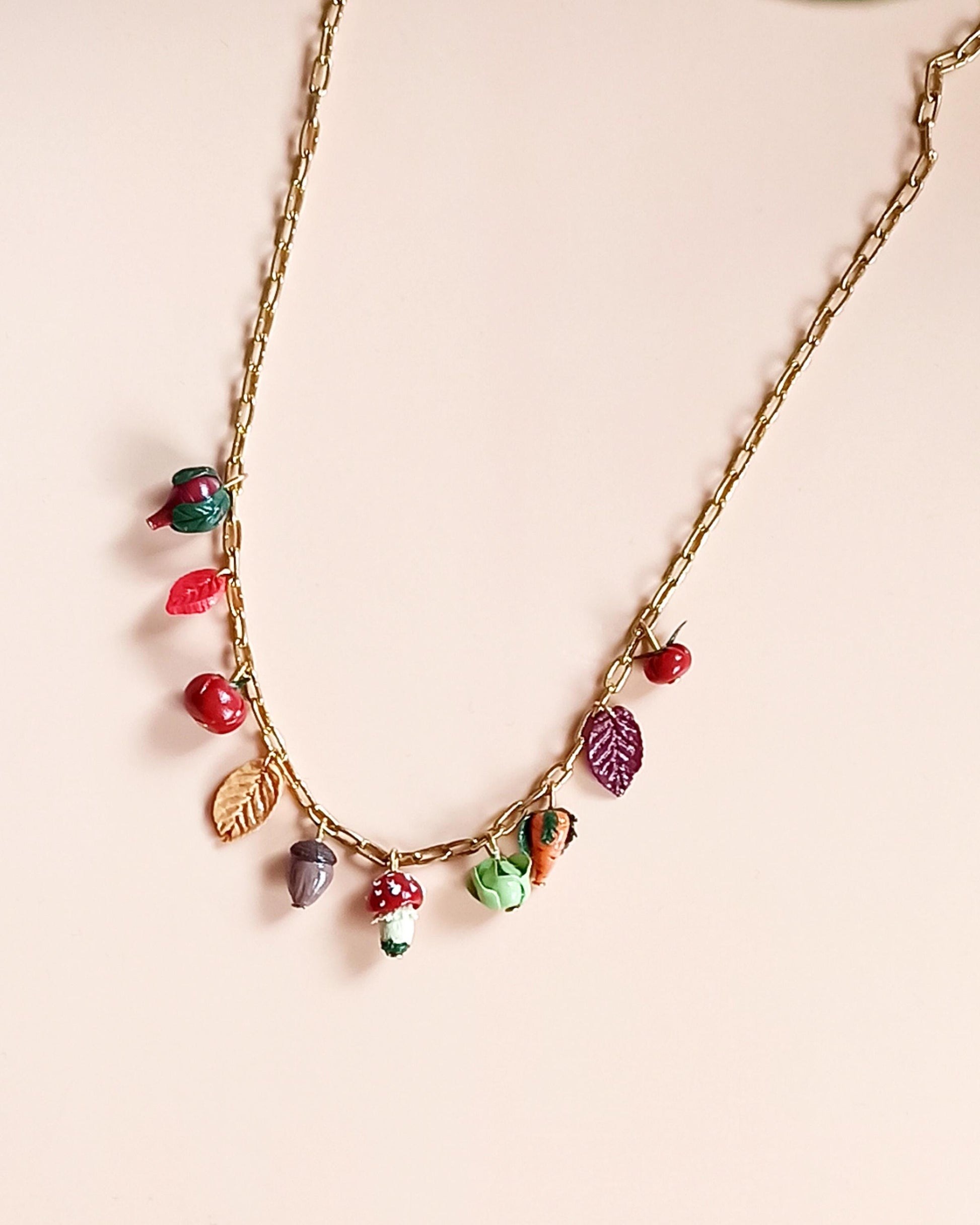 Handmade Fall Charm Necklace: Polymer Clay Harvest Charms