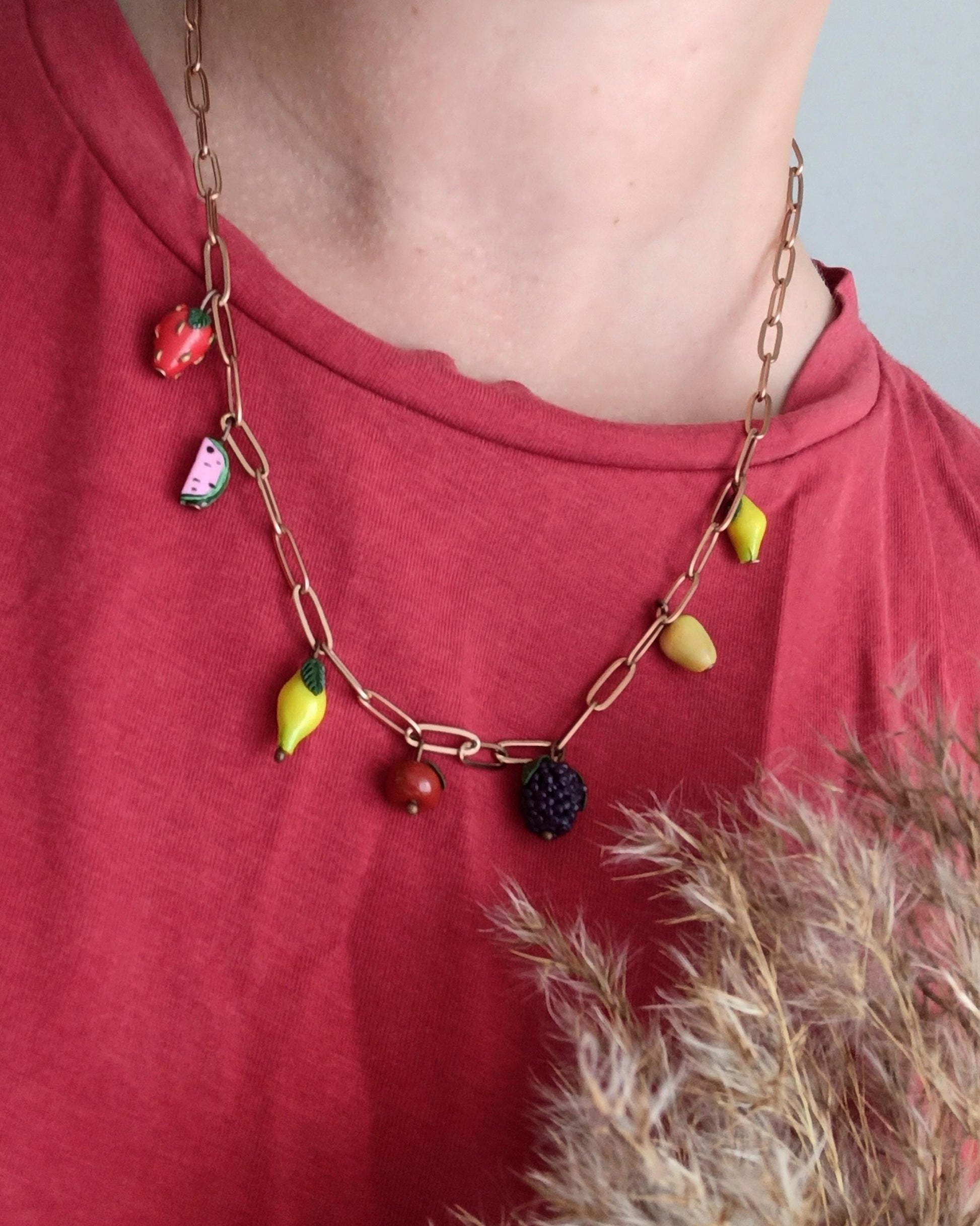 Hand Painted Polymer Clay Fruit Necklace: Summer Vibe charm Jewelry