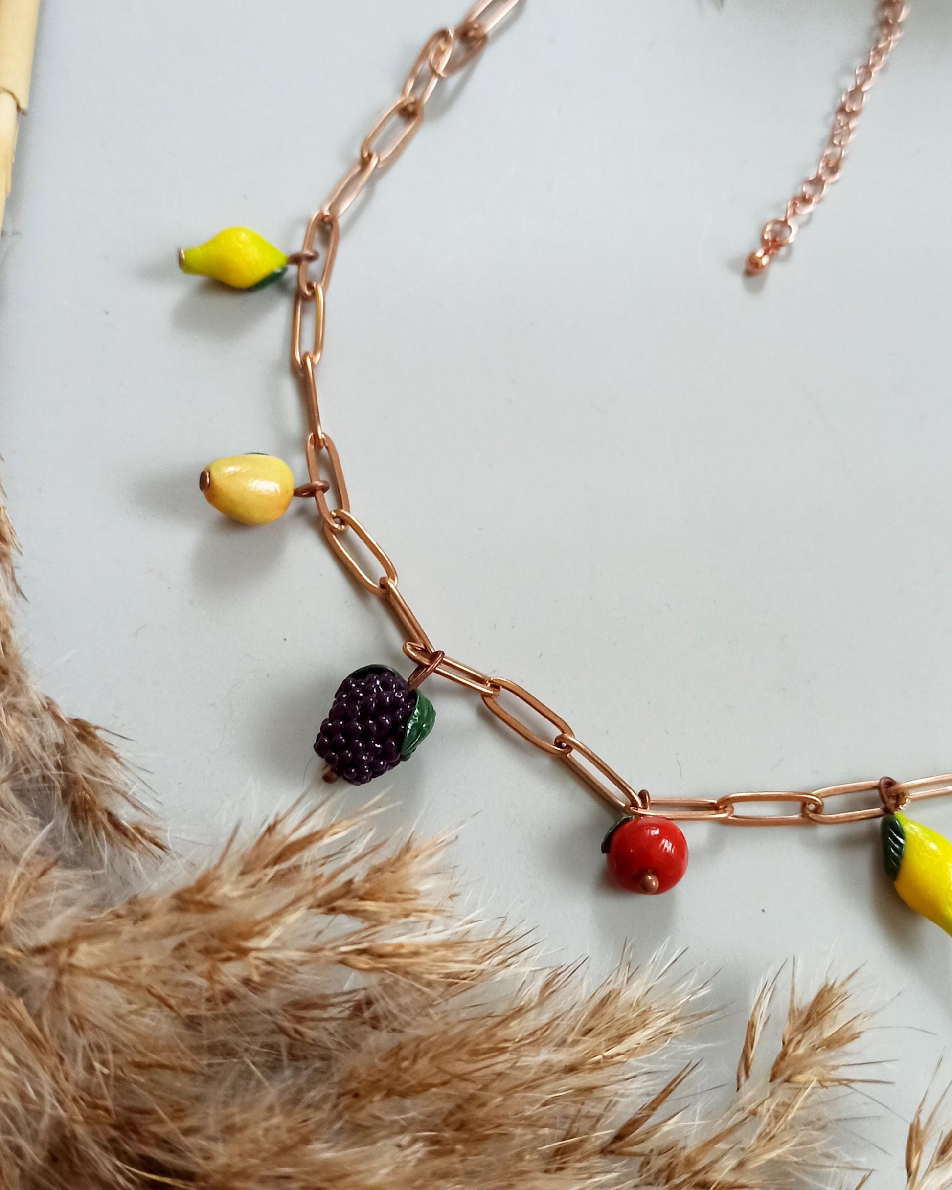 Hand Painted Polymer Clay Fruit Necklace: Summer Vibe charm Jewelry