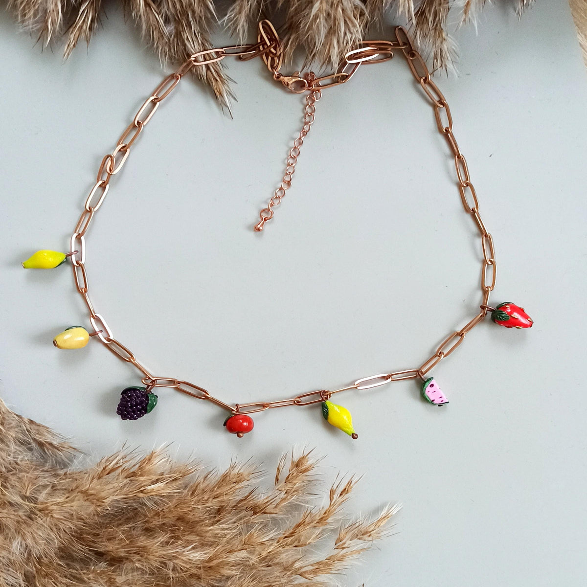 Hand Painted Polymer Clay Fruit Necklace: Summer Vibe charm Jewelry