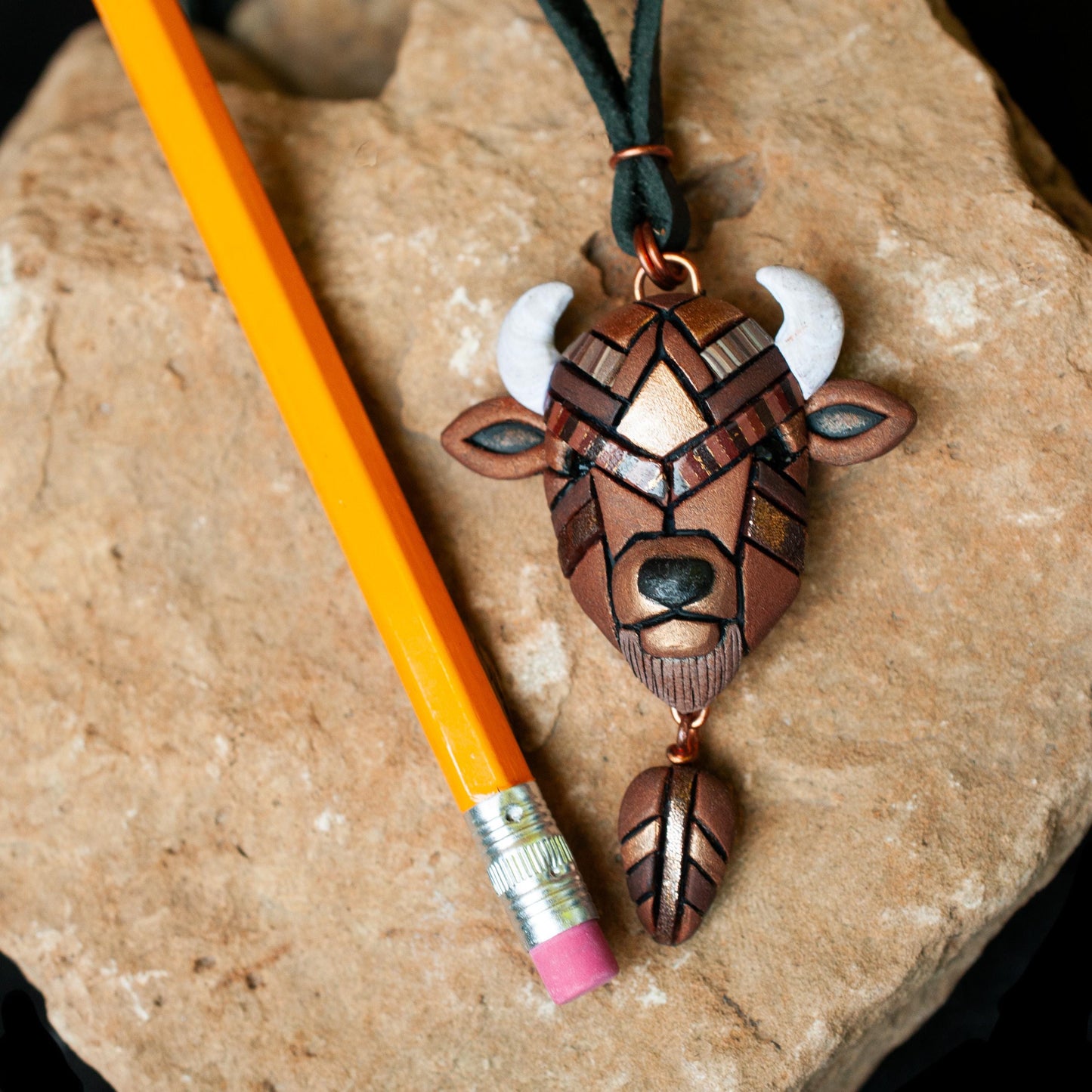 Brown Bison / Buffalo Necklace – Handmade Wildlife Jewelry on Leather Cord