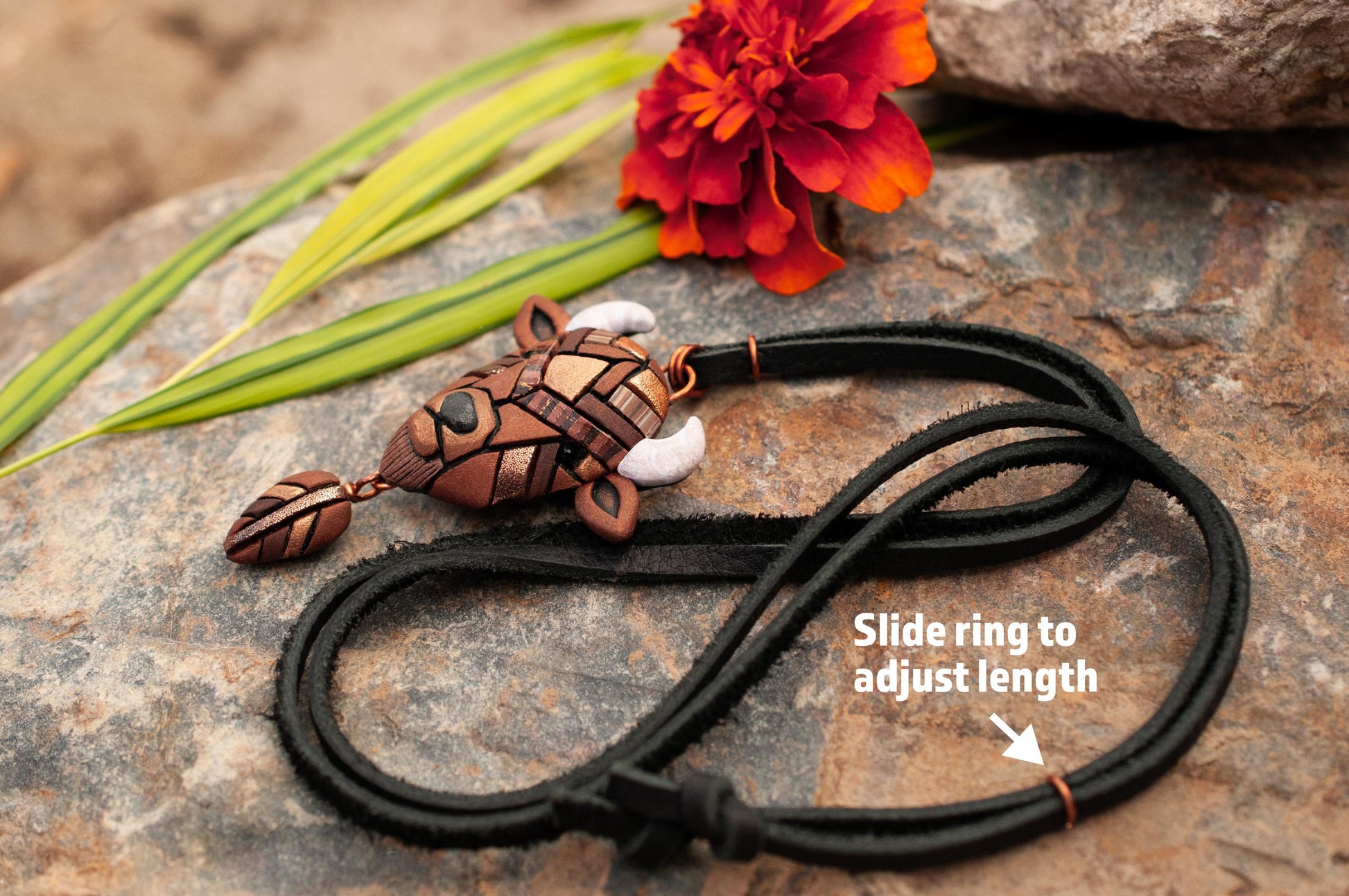 Brown Bison / Buffalo Necklace – Handmade Wildlife Jewelry on Leather Cord
