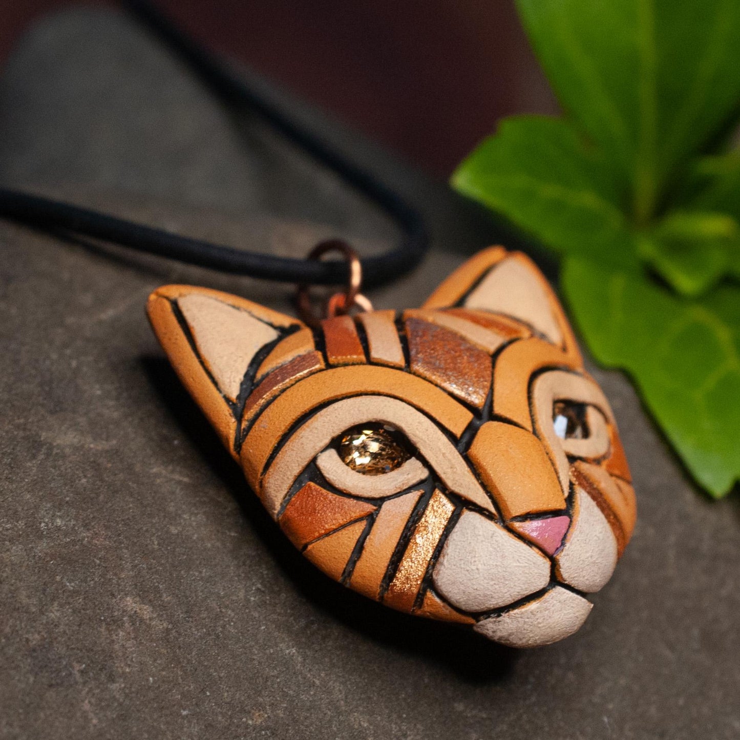 Ginger Cat Pendant Necklace, Handmade Orange Tabby Kitty Cat Gift Idea