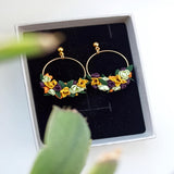 Handmade Fall Flower Hoop Earrings: Polymer Clay Sunflower Jewelry